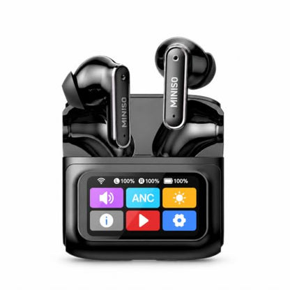 MINISO MS128 ANC Bluetooth 6.0 in-Ear Earbuds Touch Screen Charging Case - color: Black