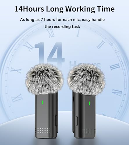 NPTCL Wireless Lavalier Microphone for iPhone and Android, 2-Pack Mini Lapel Mic, Noise Cancelling, 6-Hour Battery Per Mic for Vlog, Live Streaming, Podcast Recording, Content Creation