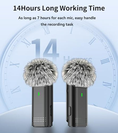 NPTCL Wireless Lavalier Microphone for iPhone and Android, 2-Pack Mini Lapel Mic, Noise Cancelling, 6-Hour Battery Per Mic for Vlog, Live Streaming, Podcast Recording, Content Creation