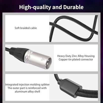 3Pin XLR to 2 RCA Y Splitter Patch Cable,Balance XLR Male to Dual Unbalanced RCA Female Audio Cable Adapter for Speaker Microphone mixer-1Feet