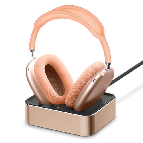 Headphone Charging Station for AirPods Max 1 & 2 - Magnetic Charger Dock with Lightning & USB-C Connectors, LED Indicator, Easy Drop-in Charging (Orange) - color: Orange