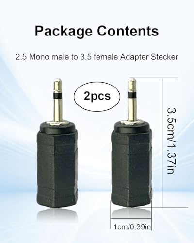 2.5mm Mono Male to 3.5mm Mono Female Adapter | 2-Pole 2.5mm to 3.5mm Jack Adapter Converter for Headphones Speakers Mobile Devices, 2pcs
