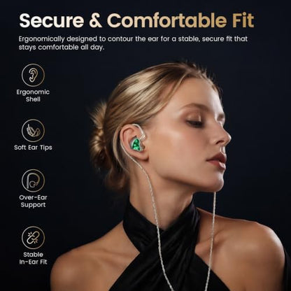 HIFI WALKER A20 IEM Earbuds, 10mm Dynamic Driver in Ear Monitor Headphones, HiFi Wired Earphones with Deep Bass & Clear Vocals, Noise Isolating IEM for Music, Gaming & Studio (No Mic), Green - color: Green