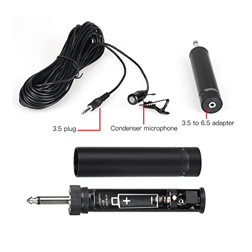 Professional Wired Lavalier Microphone, Unidirectional Clip-On Lapel Mic with 10m/32.8ft Cable for Saxophone, Instrument Recording - Black