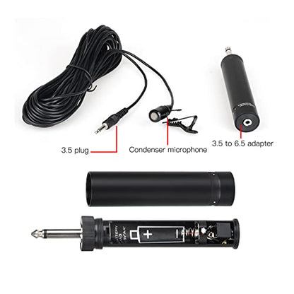 Professional Wired Lavalier Microphone, Unidirectional Clip-On Lapel Mic with 10m/32.8ft Cable for Saxophone, Instrument Recording - Black