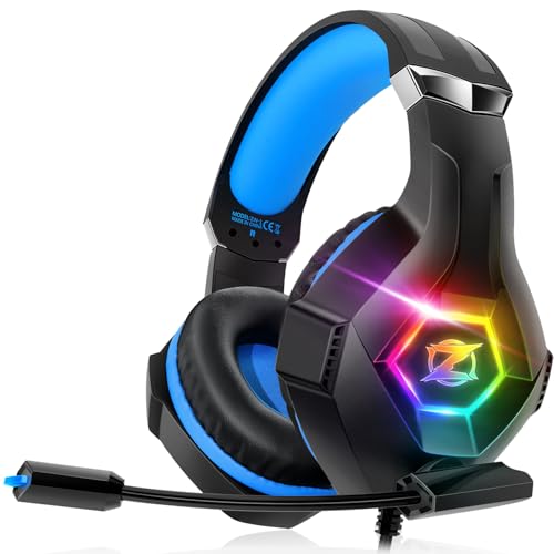 Ozeino Gaming Headset for PC, Ps4, Ps5, Xbox Headset with 7.1 Surround Sound, Gaming Headphones with Noise Cancelling Mic RGB Light Over Ear Headphones for Xbox Series X/S, Switch-Blue - color: Blue