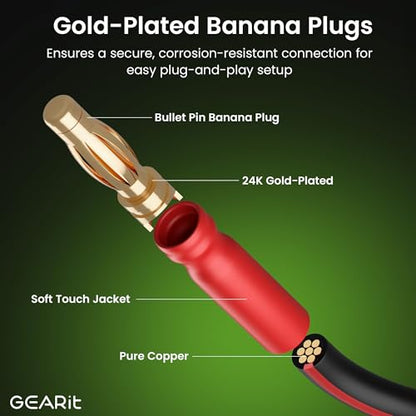 GEARit 14 Gauge OFC Speaker Wire with Banana Plugs, 2 Pack 3.3 ft Each - color: Black/Red, size: 3.3 ft, 2-Pack