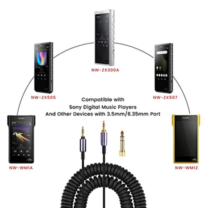 WH-1000XM3 Coiled Audio Cable for Sony WH-1000XM4, WH-1000XM2 Headsets | 1/8" Extension Cord with 1/4" Adapter for PS5 PS4 PC Smartphone Xbox One, 4ft to 14ft Long