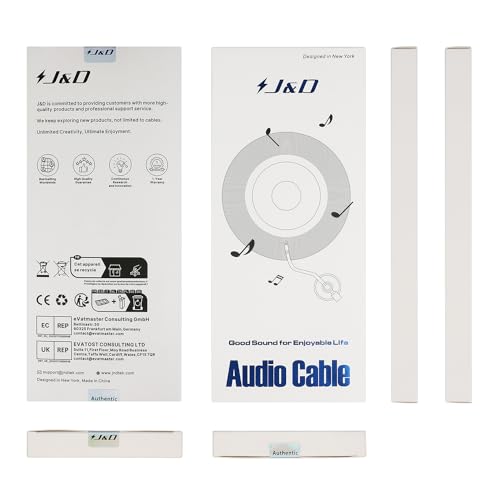 J&D Gold Plated 3.5mm Stereo Audio Aux Cable 90 Degree Right Angle Compatible for Galaxy, Speakers and All Other Devices, 15 Feet - size: 15 Feet