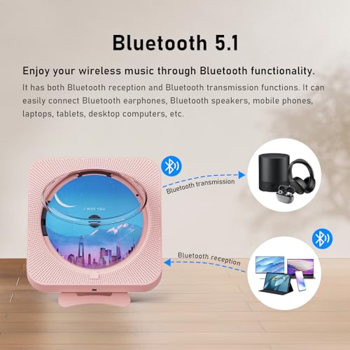 MICOCIOUS Portable CD Player with Bluetooth Desktop CD Player for Home CD Music Players with Remote Control,Timer,Built-in Dual Speakers with LED Display Home Audio Boombox FM Radio (Pink) - color: Pink