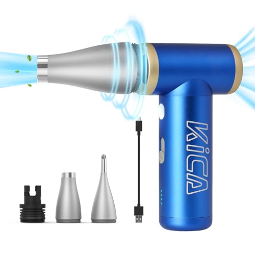 KiCA Jet Fan 2S Electric Air Duster - 117000RPM Rechargeable Duster(Blue) | Aluminum Shell , 65MPH High-Speed Airflow , Stepless Speed Control , 210-Min Battery , For PC, Keyboard & Car Detailing