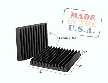 AK TRADING CO. High Acoustic Panels Studio Soundproofing Foam Wedge Tiles 12"L x 12"W x 2"H - Pack of 48 Tiles