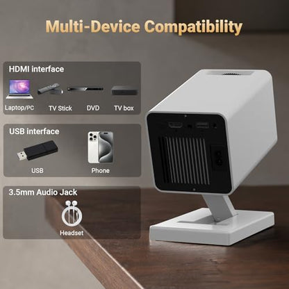 【Built-in APPS】Mini Projector With Wifi And Bluetooth, 1080P 4K Support Portable Projector, Movie Projector for Bedroom, Compatible with Smartphones/TV Stick/iPad/PS5/Laptop/HDMI/USB