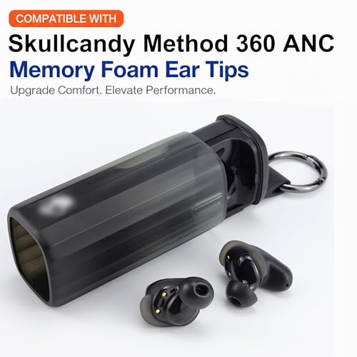 Memory Foam Ear Tips for Skullcandy Method 360 ANC Earbuds, S/M/L | Secure Fit, Noise Cancel Improved, Portable Storage Box, Replacement Ear Tip (3 Pairs, Black)