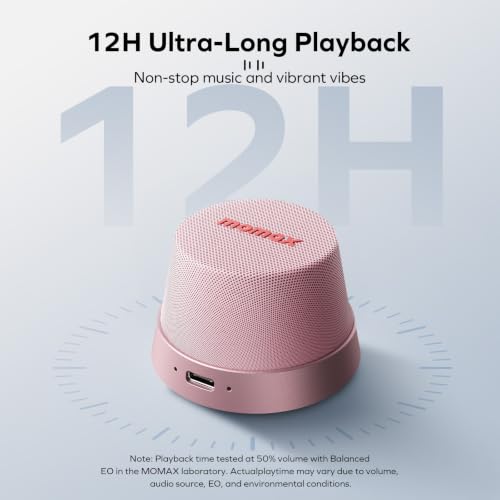MOMAX Magnetic Portable Wireless Speaker, Enhanced Bass & Clear Sound | IPX6 Waterproof with Aluminum Alloy Design & 12H Playtime for Travel, Shower, Kitchen & More - color: Sakura Pink
