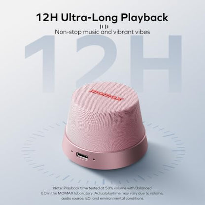 MOMAX Magnetic Portable Wireless Speaker, Enhanced Bass & Clear Sound | IPX6 Waterproof with Aluminum Alloy Design & 12H Playtime for Travel, Shower, Kitchen & More - color: Sakura Pink