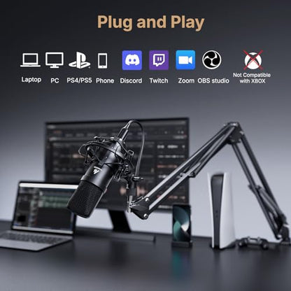 MAONO AU-A04H USB Microphone Kit with Headphones for PC, Podcast & Gaming | 192kHz/24Bit Vocal Condenser Cardioid Studio Mic Compatible with Mac & Windows for Recording, YouTube, Streaming, Voice-Over