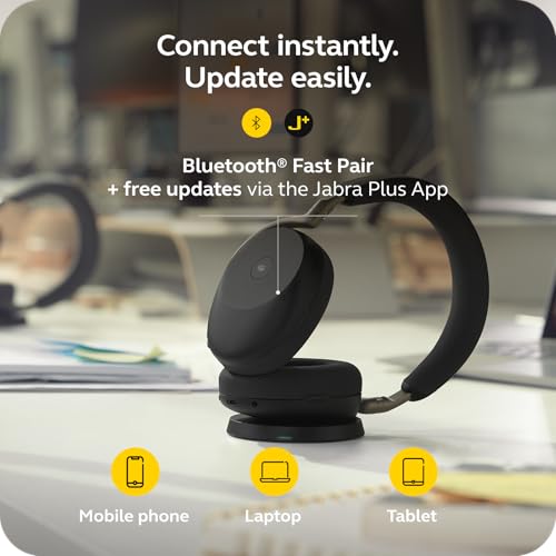 Jabra Evolve3 85 Over‑Ear Wireless Bluetooth Headphones with Mic, Black - color: Black, style: All Platforms