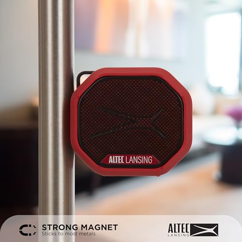 Altec Lansing HYDRATREK Magnetic Bluetooth Speaker, Waterproof IP67, 5W RMS Output, True Wireless Pairing, USB-C Quick Charge, 3.7V 400mAh Battery, Voice Assistant, Perfect for Any Adventure - color: Crimson Red/Black