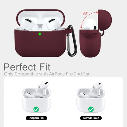 Lerobo for AirPods Pro 2 Case with Keychain, Burgundy | Silicone Protective Cover Compatible with Apple AirPod Pro 2nd/1st Case for Women Men, Scratchproof, Shockproof, Dustproof - color: Burgundy