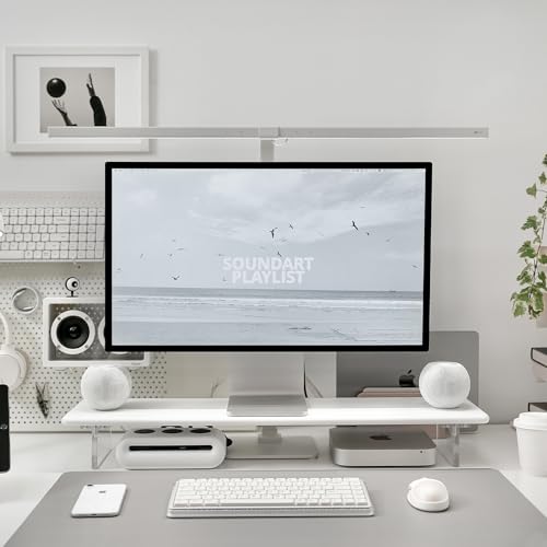 Bamboo Monitor Stand Riser, Natural Desk Shelf with Acrylic Legs | 31.5-Inch Wide, 3.3-Inch Clearance, Fits Monitor, Laptop, Printer and Speakers for Small Desks - color: White