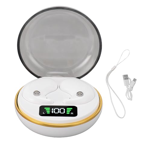 Yunseity Mini Bluetooth Earbuds, in Ear Stereo Earphones with Digital Display Charging Case, Mini for Sleep Work Music (White) - color: White
