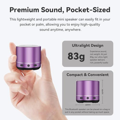 Mini Bluetooth Speaker, 2026 Ultra-Light Mini Bluetooth Speaker, IP7 Waterproof Brief Design, Small Shower Travel Speaker for Outdoor, 8H Playtime, Perfect for Phone/PC/Tablet & Gift Purple - color: lavender