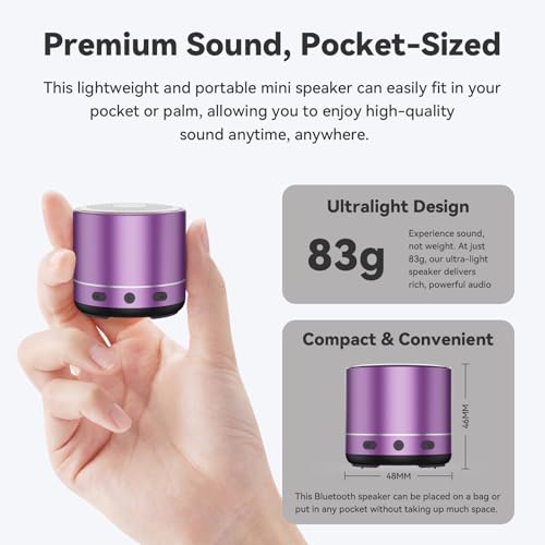 Mini Bluetooth Speaker, 2026 Ultra-Light Mini Bluetooth Speaker, IP7 Waterproof Brief Design, Small Shower Travel Speaker for Outdoor, 8H Playtime, Perfect for Phone/PC/Tablet & Gift Purple - color: lavender