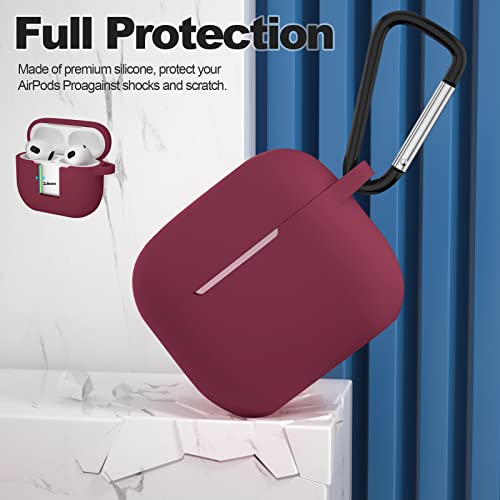 Compatible with AirPods 3 Case, Protective Silicone Cover for AirPods 3rd Generation Case 2021, Wireless Charging - Burgundy - color: C-Burgundy
