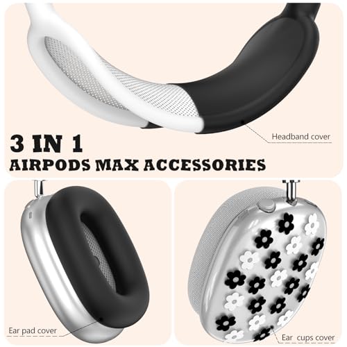 for Apple AirPods Max,Clear Flower Soft TPU Case for Women Girly,Black | Ear Pad Case Cover/Ear Cups Cover/Headband Cover for AirPods Max Headphones (2024/2020)Transparent AirPod Max (USB-C) - color: Black Flower