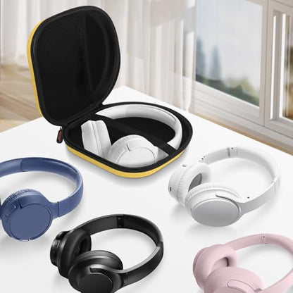 Hard Shell Headphone Case, Vibrant Travel Carrying Pouch Bags | Compatible with JBL, Sony, Bose, Soundcore Headphones, Shockproof EVA, Mesh Pocket, Carabiner - color: Yolk-Yellow