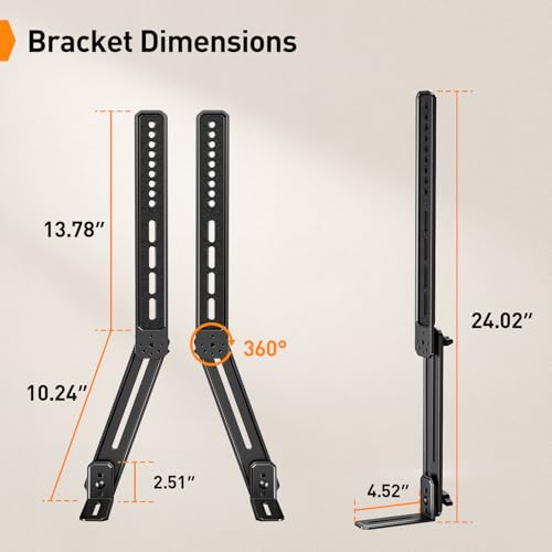 Perlegear Soundbar Mount with Adjustable Height, Sound bar Mount up to 15 lbs, Soundbar Mount Under or Above TV, Soundbar tv Mount Bracket with Detachable Long Extension Plates PGSM04B - style: Soundbar Mount PGSM04B