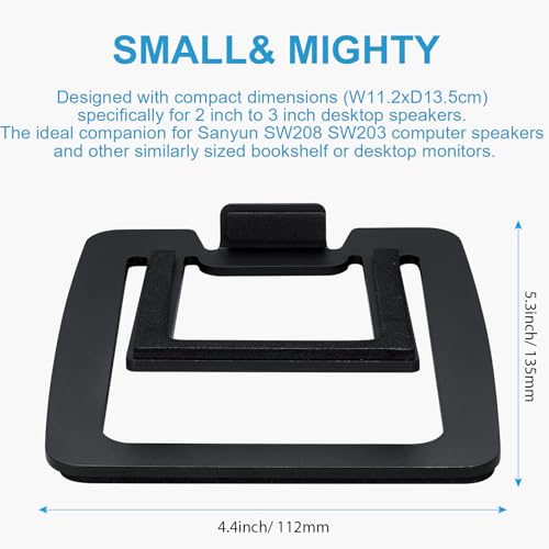 Sanyun SW601 15° Tilted Speaker Stands for 2-3 Inch Speakers (Pair, Black) | Aims Sound at Ear Level - Damping Foam Reduces Vibration - Steel Base - 4.4x5.3 in - Fits SW208 and 2-3 Inch Models - color: Black