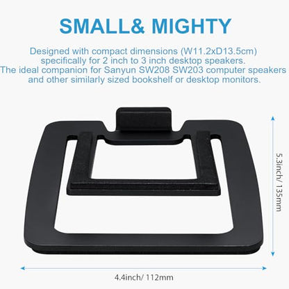 Sanyun SW601 15° Tilted Speaker Stands for 2-3 Inch Speakers (Pair, Black) | Aims Sound at Ear Level - Damping Foam Reduces Vibration - Steel Base - 4.4x5.3 in - Fits SW208 and 2-3 Inch Models - color: Black
