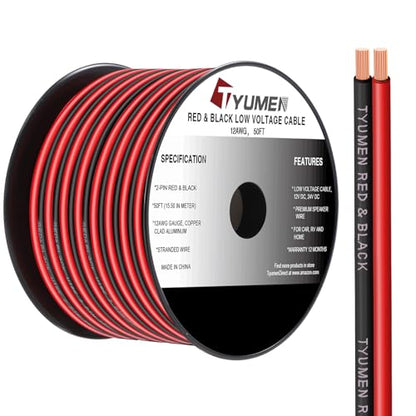 TYUMEN 12 Gauge Red Black Wire 50FT, 12/2 AWG Electrical Wire 12V/24V DC Cable, 12AWG 2 Conductor Flexible Copper Claded Aluminum Extension Cord for LED Ribbon Lamp Tape Lighting, in-Home, Autos Use - size: 50 Feet, style: 12/2 Gauge