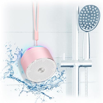 XLEADER Mini Bluetooth Shower Speaker, IPX6 Waterproof Speaker, with RGB Lights, Mic, Portable Silicone Lanyard, Suction Cup, Clear Sound&Rich Bass, 12h Playtime, Small Pink Gifts for Girls Women - color: Pink Rose Gold