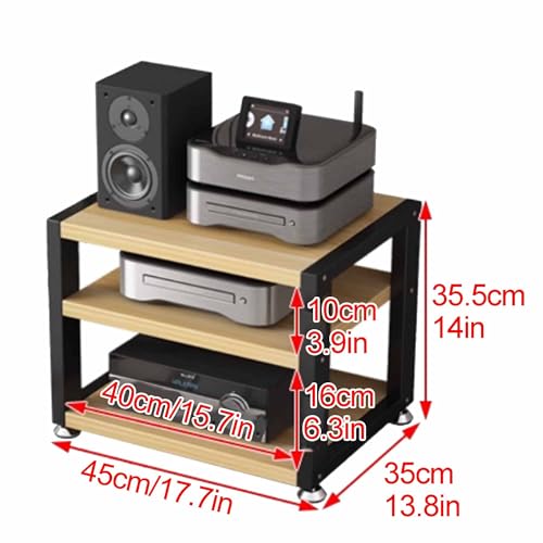 Multi-Functional Stereo Cabinet with Wooden Shelves & Steel Frame - Desktop Amplifier & AV Media Player Stand(Pomelo Wood,45 * 35 * 35.5cm) - color: Pomelo Wood, size: 17.7"D x 13.8"W x 14"H (1 Drawers)