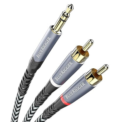 BlueRigger 3.5mm to RCA Audio Cable (15FT, RCA Male to Aux Audio, Braided, Headphone Jack Adapter, Metal Shell) - for Phones, Amplifiers, Tablets, Home Theater, Speakers, HDTV - size: 15FT, style: Regular