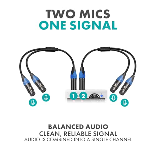 Movo TCB8 XLR Splitter Cable – 1 Male XLR to 2 Female XLR Y-Cable, Split One Interface Input for Two Microphones, 21-Inch Balanced Audio Splitter for Recording Studios, Live Sound & Podcasting