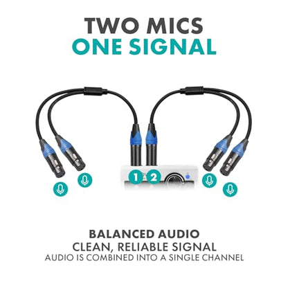 Movo TCB8 XLR Splitter Cable – 1 Male XLR to 2 Female XLR Y-Cable, Split One Interface Input for Two Microphones, 21-Inch Balanced Audio Splitter for Recording Studios, Live Sound & Podcasting