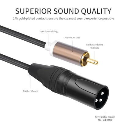 RCA to XLR HiFi Audio Cable 10 Feet, 2 RCA Male to 2 XLR Male, Black with Red/Black Tail, 4N OFC Wire and Gold-Plated Conductors for Amplifier, Mixer, Microphone - size: 10FT, style: 2 RCA Male to 2 XLR Male