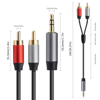 RCA to 3.5mm Cable 3ft, 2RCA Male to Aux Audio Adapter, 2-Pack | RCA to 1/8 Headphone Jack Hi-Fi Sound Auxiliary Y Splitter Cord for MP3, Speakers, Smartphone, Tablets, DVD Player