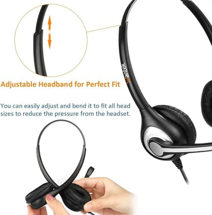 Wantek Corded Telephone Headset Dual w/Noise Canceling Mic Compatible with Avaya Aastra Allworx Adtran Alcatel Lucent AltiGen Digium Gigaset InterTel Mitel Plantronics Landline Deskphones(F602S1)