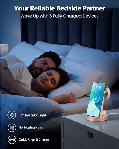Wireless Charger for Samsung: 3 in 1 Wireless Charging Station | for Samsung Galaxy Watch 8 7 6 5 4 3 Pro S26 S25 S24 S23 S22 Ultra Z Fold Android, 18W adapter, Idea for Home Office Travel - color: Rose Gold