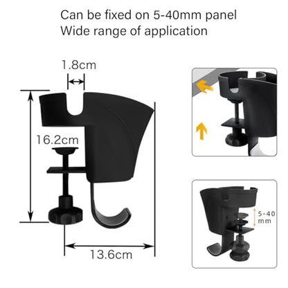 Space Saving Clamp On Headphone Holder with Pen Cup Holder for Easy Access On Any Desk Surfaces No Drill Headsets Holder