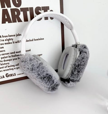 Fluffy Plush Case for AirPods Max Headphones, Cute Furry Fur Ear Cups Skin Soft Slicone Protective Cover for AirPods Max(Dark Grey) - color: Dark Grey