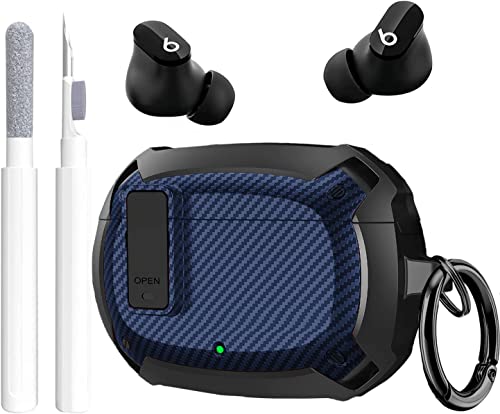 Beats Studio Bud/Studio Buds Plus Case Cover 2021/2023 Men Lock Clip with Cleaning Kit, GARTOO Beat Studio Buds Plus Protective Case with Cleaning Tool for Women Girls Kids Black/Blue - color: A-Black/Blue