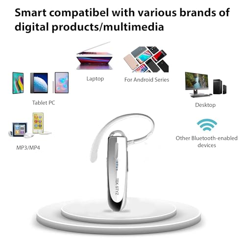 Bluetooth 5.3 Headset Compatible with Samsung Galaxy S21+ Wireless Earpiece, IPX5 Waterproof, Dual Microphones, Noise Reduction, 60 Days Standby + 22Hrs HD Talk Time! - color: White