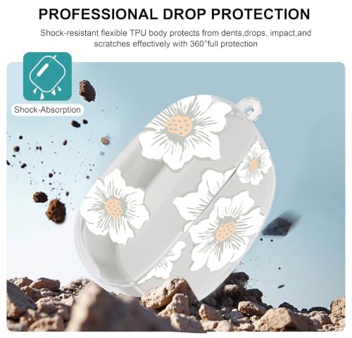 Aircawin for Bose Ultra Open Earbuds Case Clear,Cute Camellia Design-Clear | Shockproof Soft TPU Cover for Bose Open Ear Earbuds Case Cover with Girly Flower Keychain&Cleaning Pen for Bose Earbuds Women - color: White Camelia