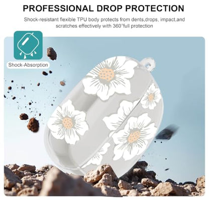 Aircawin for Bose Ultra Open Earbuds Case Clear,Cute Camellia Design-Clear | Shockproof Soft TPU Cover for Bose Open Ear Earbuds Case Cover with Girly Flower Keychain&Cleaning Pen for Bose Earbuds Women - color: White Camelia